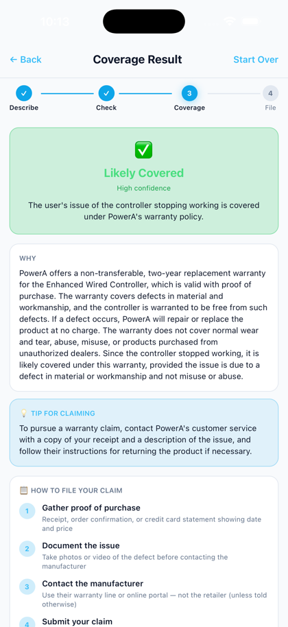 AI coverage result screen